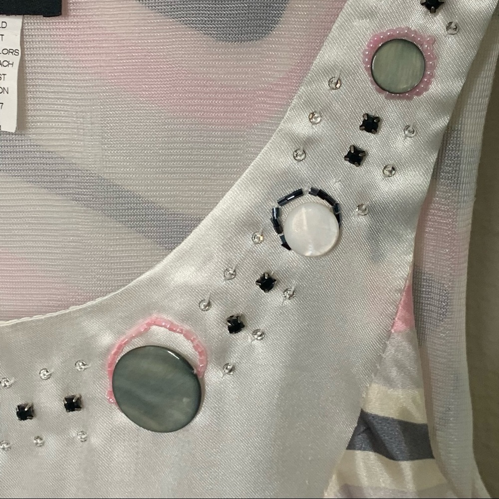 HANNAH BANANA Embellished Retro Print Dress Mod 70’s Bubble Hem Sleeveless 14 - Picture 5 of 14